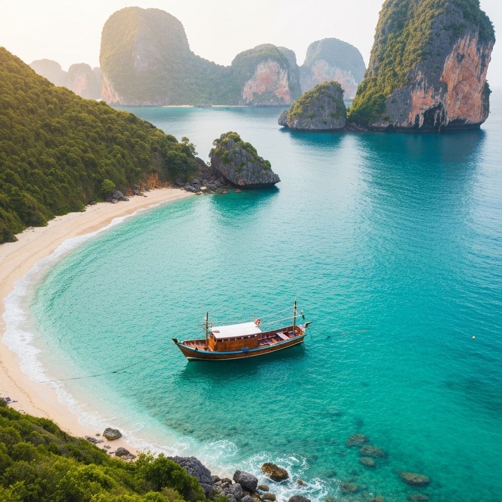 Coastal landscape with boat